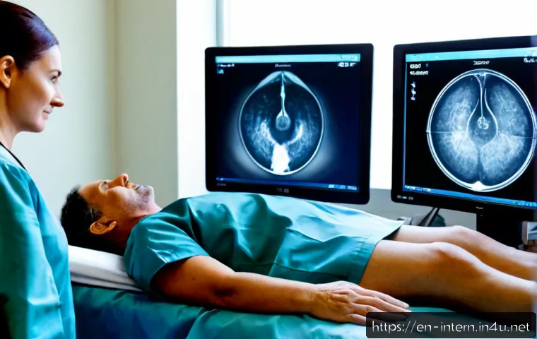 내과 초음파 검사 후기 - Photorealistic outpatient internal medicine ultrasound examination, middle-aged patient lying comfor...